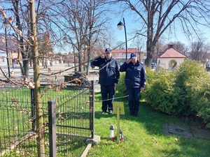 policjanci oddający honor przed &quot;Dębem Pamięci&quot; na kolbuszowskim rynku