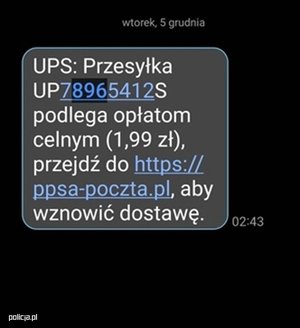 zdjęcie wiadomości sms na ekranie telefonu komórkowego z podanym linkiem