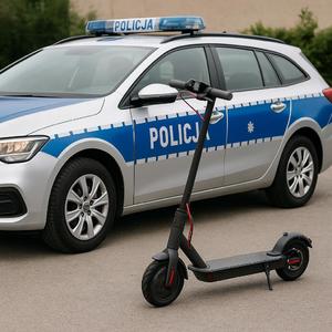 Policyjny radiowóz i e-hulajnoga