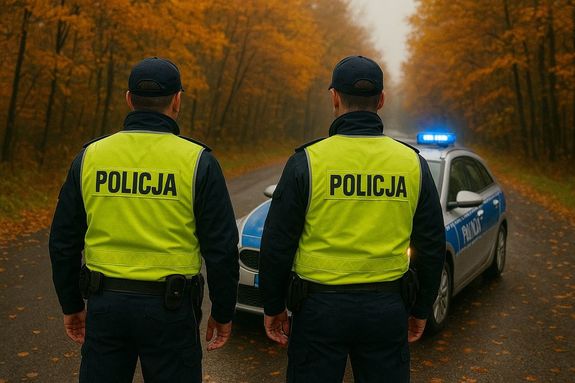 policjanci na tle radiowozu